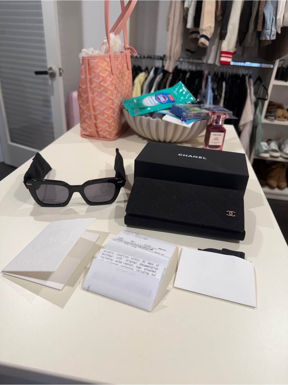 CHANEL Black Sunglasses with Gold CC Accent